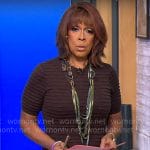 Gayle King’s brown ribbed short sleeve dress on CBS Mornings