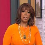 Gayle King’s orange rib knit dress on CBS Mornings