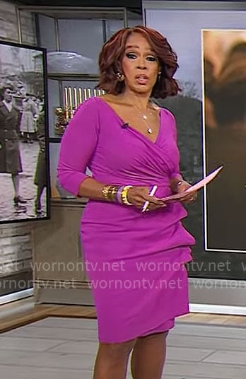 Gayle King's pink faux wrap dress on CBS Mornings