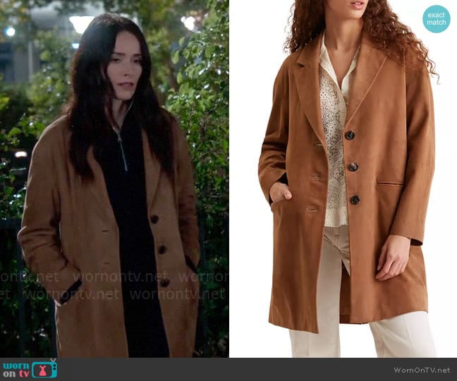 Gerard Darel Naeliss Suede Coat worn by Julia Mariano (Abigail Spencer) on Extended Family