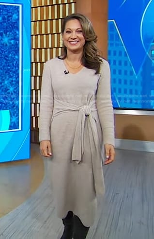 WornOnTV: Ginger’s beige tie waist knit dress on Good Morning America ...
