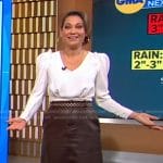 Ginger’s white puff sleeve top and leather skirt on Good Morning America