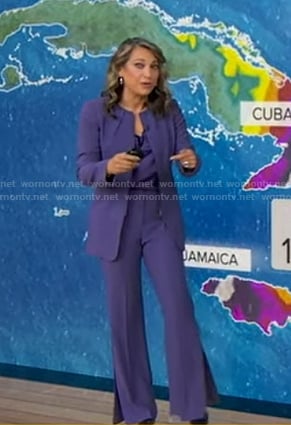 Ginger’s purple zip jacket and slit pants on Good Morning America