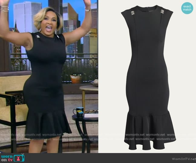 Givenchy Flounce Midi Dress with Embellished Shoulder Detail worn by Vivica A Fox on Live with Kelly and Mark