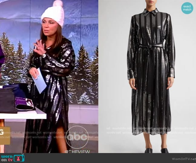 Golden Goose Metallic Lamé Stripe Long Sleeve Georgette Shirtdress worn by Gretta Monahan on The View