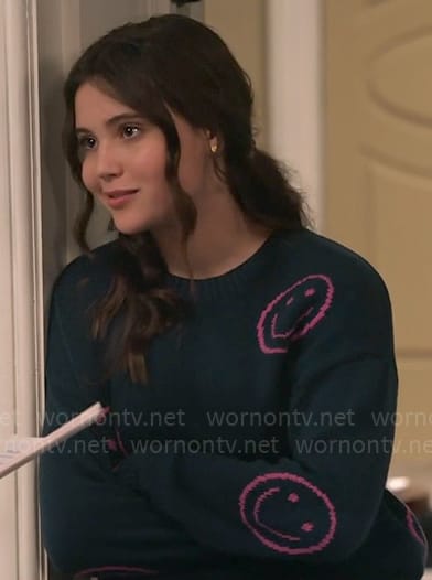 Grace’s  smiley face sweater on Extended Family