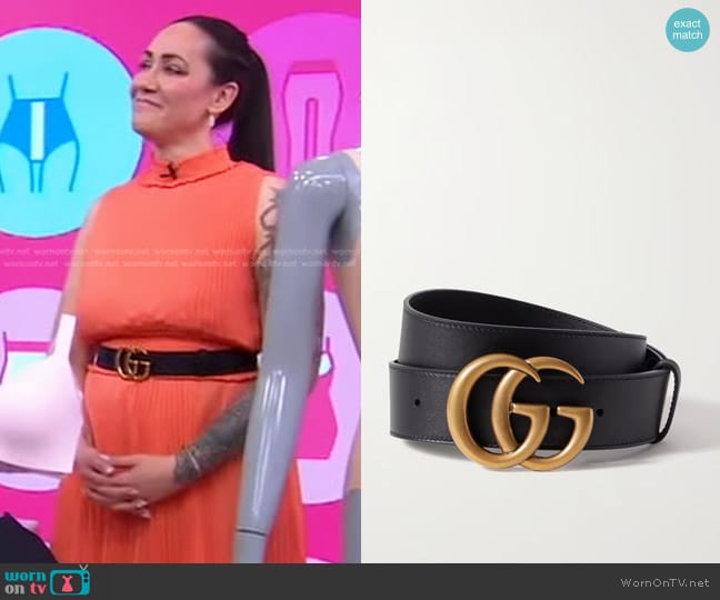 Gucci Leather Belt with Double G Buckle worn by Jene' Luciani on Good Morning America