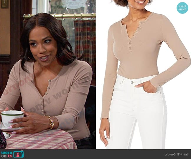 Guess Sharleen Henley Bodysuit worn by Jada Hunter (Elia Cantu) on Days of our Lives