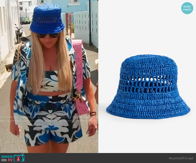 H&M Crochet-Look Straw Hat worn by Heather Gay on The Real Housewives of Salt Lake City