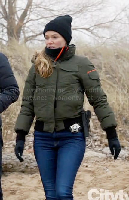 Hailey’s olive green jacket on Chicago PD