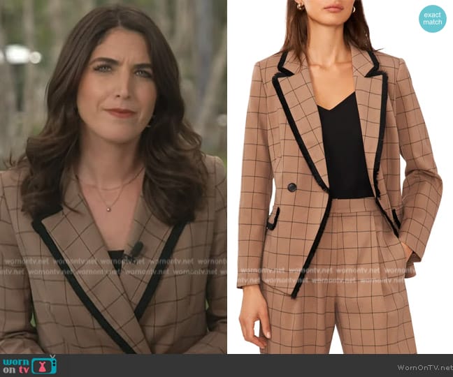 Halogen Windowpane Fringe Trim Double Breasted Blazer worn by Liz Kreutz on NBC News Daily