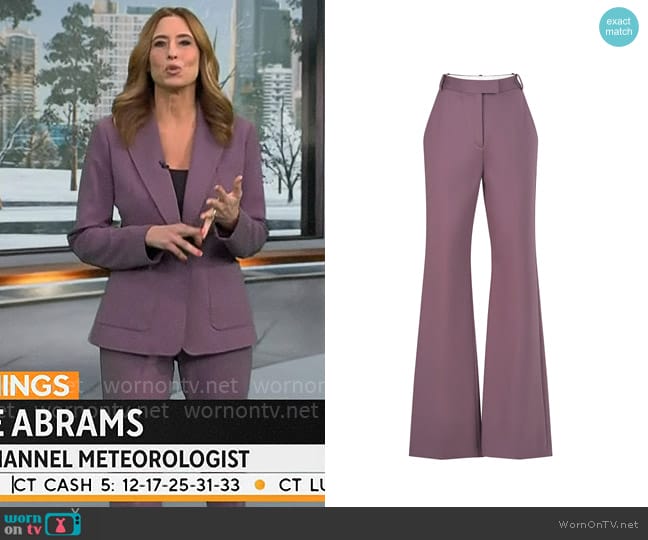 Halston Kimia Trouser in Plum worn by Stephanie Abrams on CBS Mornings