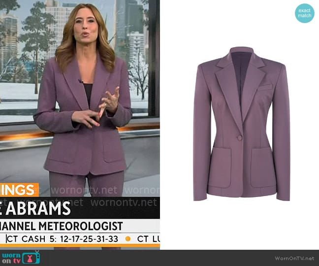 Halston Kris Jacket in Plum worn by Stephanie Abrams on CBS Mornings