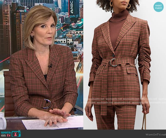 Derek Lam 10 Crosby Harrison Plaid Gathered-Sleeve Blazer worn by Kate Snow on NBC News Daily