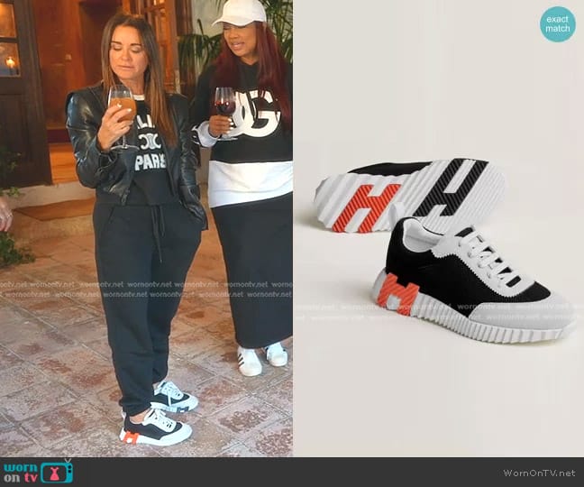 Hermes Bouncing Sneaker in Black / White worn by Kyle Richards on The Real Housewives of Beverly Hills