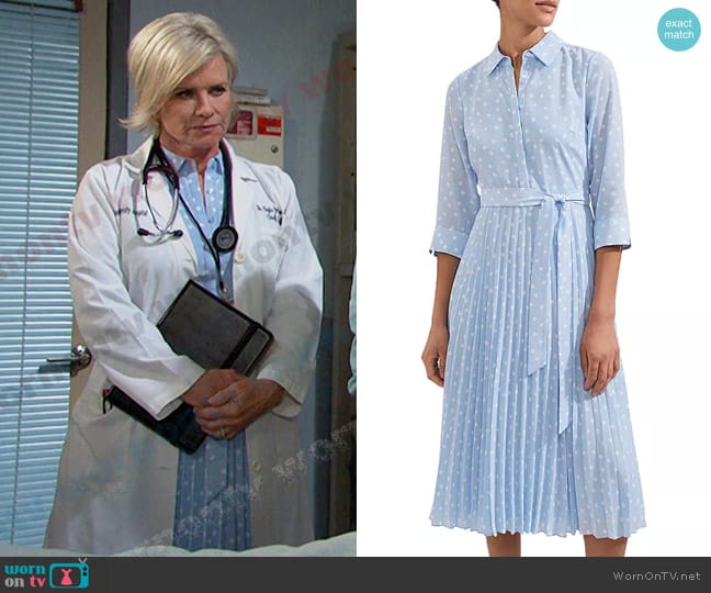 Hobbs Leona Dress in Dusky Blue worn by Kayla Brady (Mary Beth Evans) on Days of our Lives