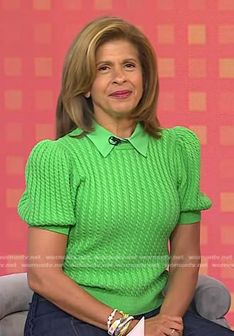 Hoda’s green cable knit puff sleeve sweater on Today