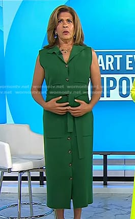 Hoda’s green sleeveless button front dress on Today