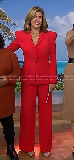 Hoda's red seamed blazer and pants on Today