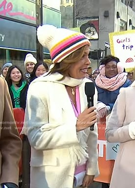 Hoda’s white striped beanie on Today