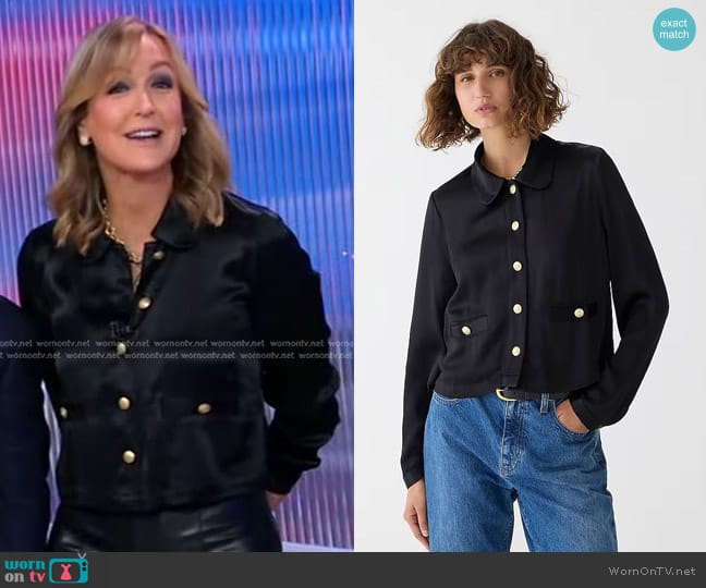 J. Crew Lady Shirt-Jacket in luster crepe worn by Lara Spencer on Good Morning America