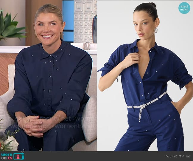 J. Crew Relaxed-fit chino shirt with crystals worn by Amanda Kloots on The Talk