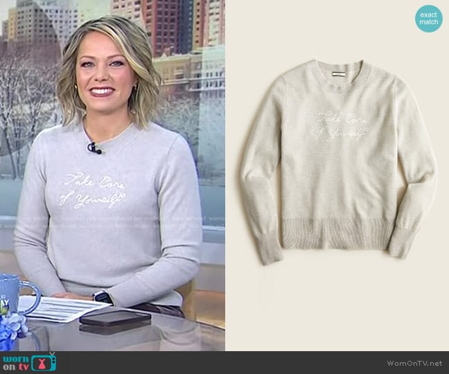 WornOnTV: Dylan’s grey Take Care of Yourself sweater on Today | Dylan ...