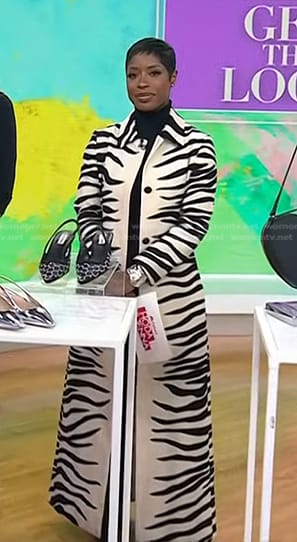 Jenee Naylor's white zebra print coat on Today