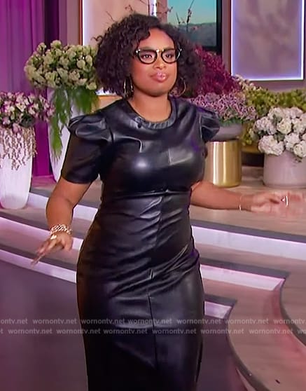 Jennifer's black leather puff sleeve dress on The Jennifer Hudson Show