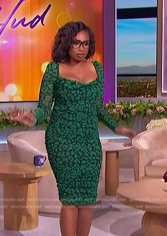 Jennifer's green leopard print square neck dress on The Jennifer Hudson Show