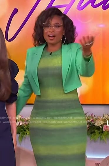 Jennifer's green stripe knit dress on The Jennifer Hudson Show