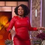 Jennifer’s red leather long sleeve dress on The Jennifer Hudson Show