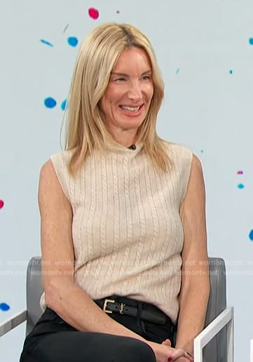 Jennifer Welch’s beige cable knit top on Access Hollywood