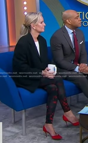 Jennifer's black and red printed leggings on Good Morning America