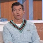 Jerry’s blue cable knit v-neck sweater on The Talk