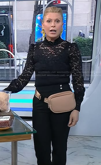 Jill’s black lace top and pants with silver buttons on Today