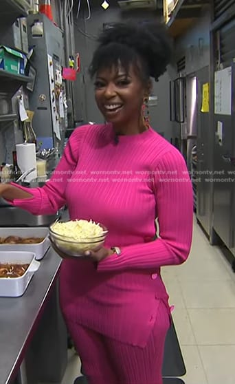 Jocelyn Delk Adams's pink ribbed sweater and pants on Today