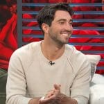 Joey Graziadei’s beige knit sweater on Access Hollywood