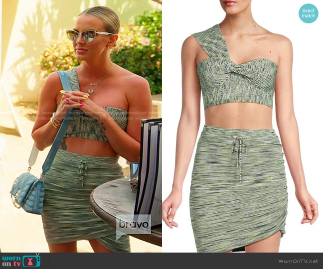 Jonathan Simkhai Elyssa One Shoulder Crop Top and Lucien Skirt worn by Whitney Rose on The Real Housewives of Salt Lake City