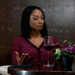 Jordan’s purple and red striped sweater dress on General Hospital