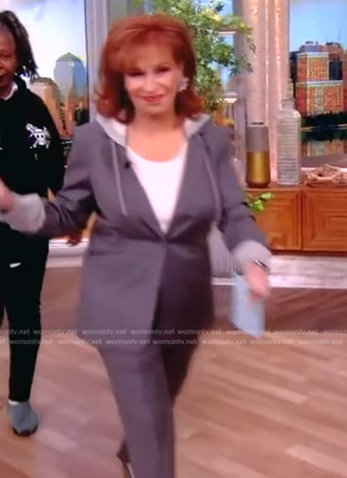 Joy’s gray pinstripe hooded blazer on The View