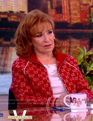 Joy's red GG logo bomber jacket on The View