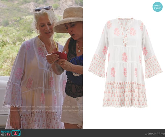 Juliet Dunn Tiered Rose-print Cotton-voile Mini Dress worn by Dorinda Medley on The Real Housewives Ultimate Girls Trip