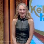 Juno Temple’s green leather top on Live with Kelly and Mark