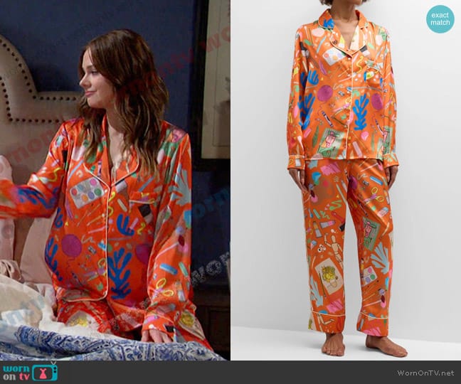 Karen Mabon Art School Satin Long-Sleeve Set worn by Stephanie Johnson (Abigail Klein) on Days of our Lives