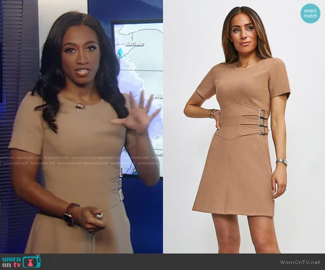 Karen Millen Compact Stretch Buckle Detail A-Line Dress worn by Brittany Bell on Good Morning America