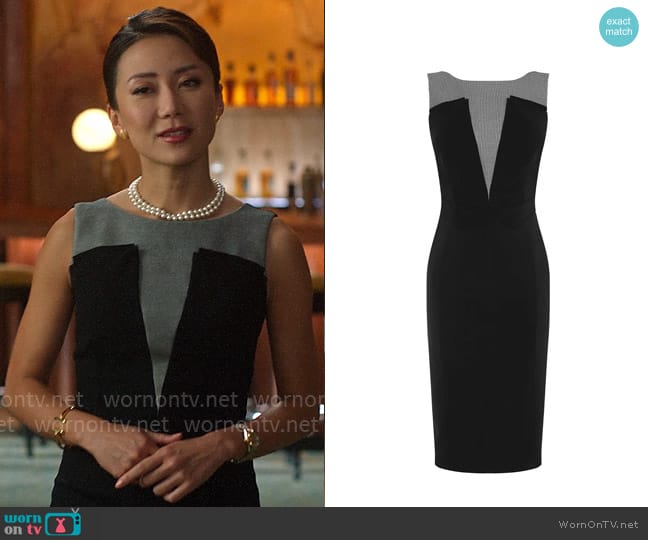 Karen Millen Plunge Contrast Pencil Dress worn by Teddy Goh (Angela Zhou) on Death and Other Details