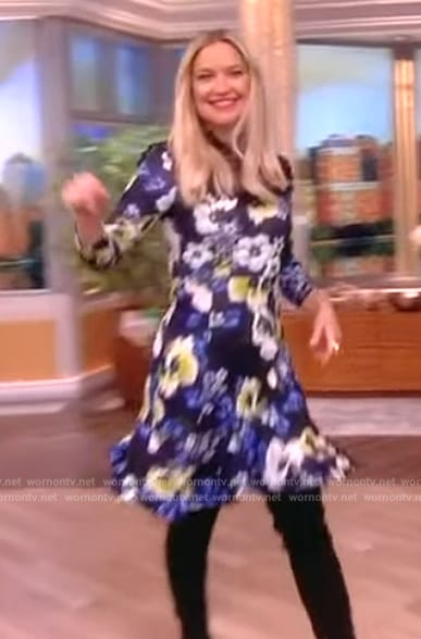 Kate Snow’s floral print lace inset dress on The View