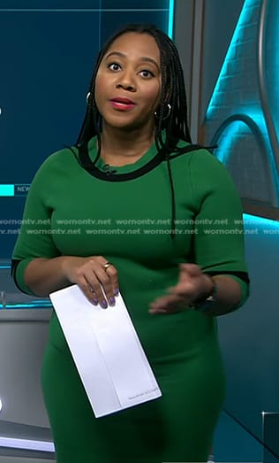 Kay Angrum’s green stripe trim knit dress on NBC News Daily