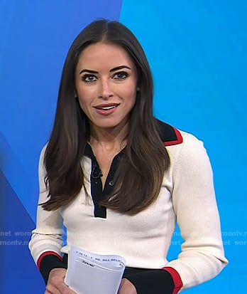 Kaylee Hartung’s white contrast collar polo top on Today